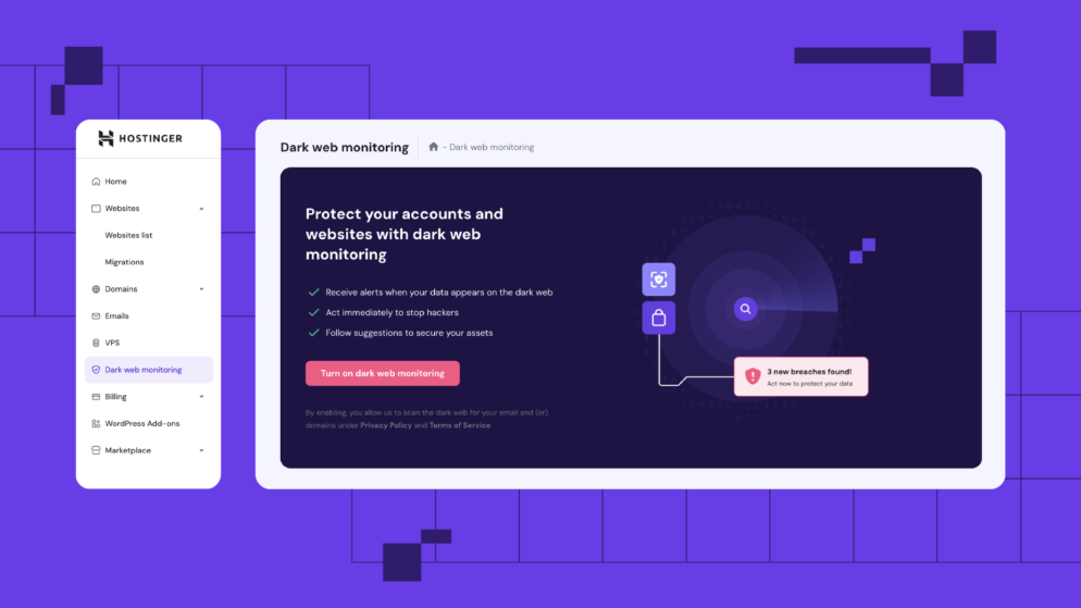Dark web monitoring for data protection